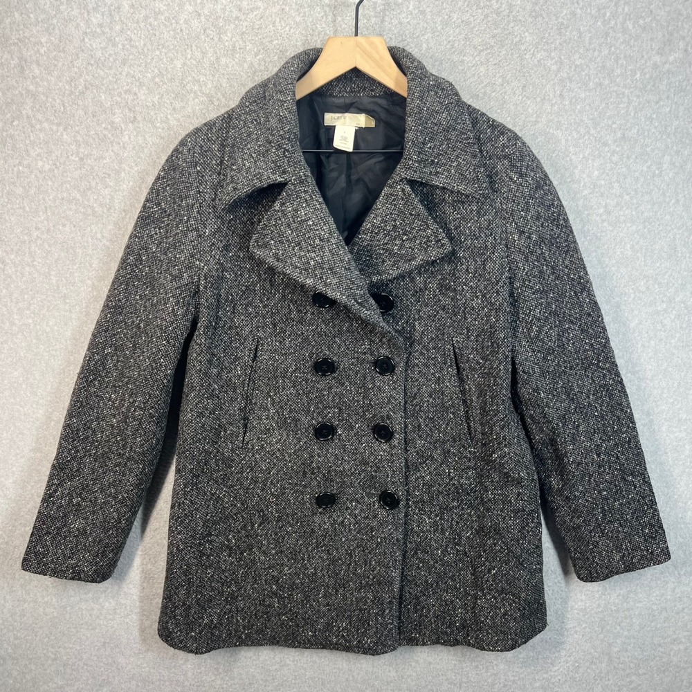 J.Crew Womens Wool Blend Tweed Peacoat Black White Salt and Pepper Large RN77388